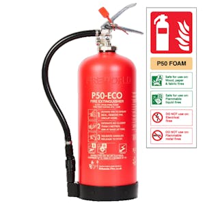 P50 PFAS Free Foam Fire Extinguisher - 6L - Service Free - Ratings 27A, 144B - With a FREE Sign!