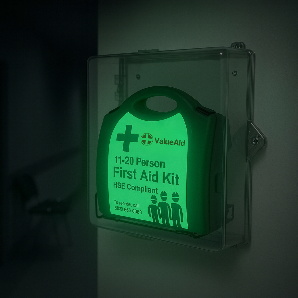 Clear Cabinet with Glow in the Dark HSE 11–20 Person First Aid Kit ...