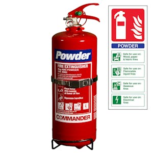 Commander ABC Dry Powder Fire Extinguisher -  3kg - Rating 13A 89B C - With a FREE Sign!