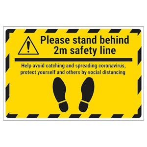 Please Stand Behind 2m Safety Line Temporary Floor Sticker