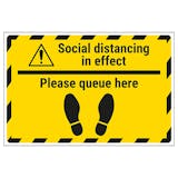 Social Distancing In Effect - Please Queue Temporary Floor Sticker