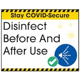 Stay COVID-Secure Disinfect Before And After Use Label