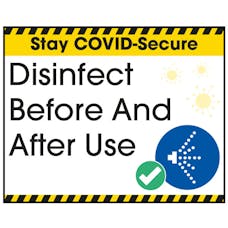 Stay COVID-Secure Disinfect Before And After Use Label