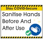 Stay COVID-Secure Sanitise Hands Before And After Use Label