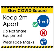 Stay COVID-Secure Keep 2m Apart/Wear Face Masks Label