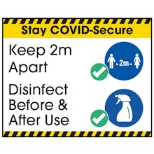 Stay COVID-Secure Keep 2m Apart/Disinfect Label