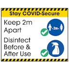 Stay COVID-Secure Keep 2m Apart/Disinfect Label