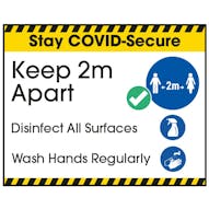 Stay COVID-Secure Keep 2m Apart - Disinfect All Label