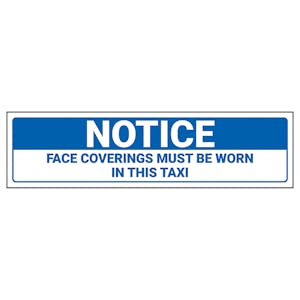 Notice - Face Coverings Must Be Worn In Taxi Label
