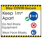 Stay COVID-Secure Keep 1m Apart/Wear Face Masks Label