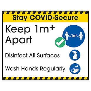 Stay COVID-Secure Keep 1m Apart - Disinfect All Label