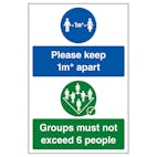 Please Keep 1m+ Apart / Groups Must Not Exceed 6 People