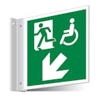 Fire Exit WChair Down Left/Right Corridor Sign 