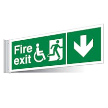 Fire Exit WChair Arrow Down Corridor Sign - Landscape