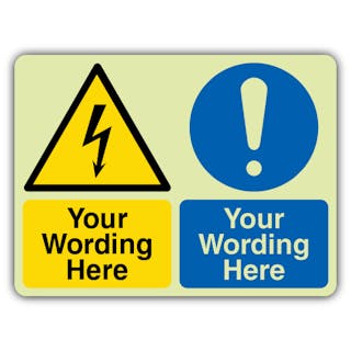 Photoluminescent Custom Dual Icon - Warning High Voltage / Mandatory Exclamation Mark