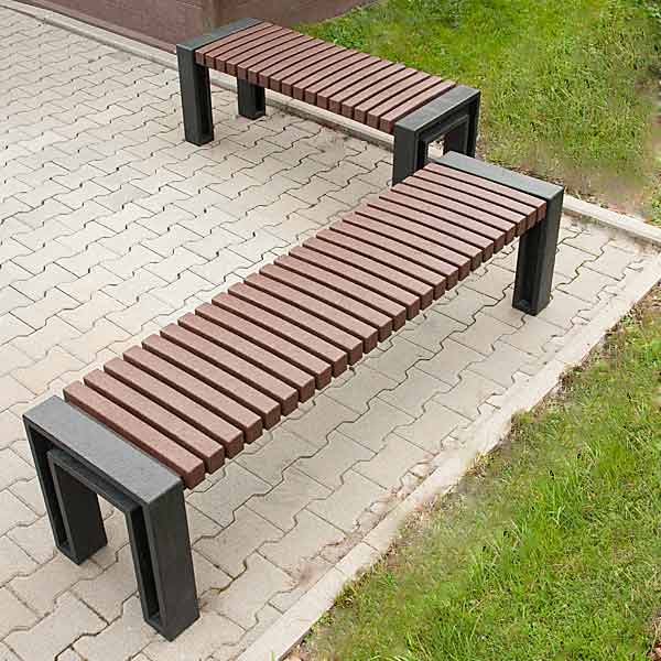 backless metal outdoor bench