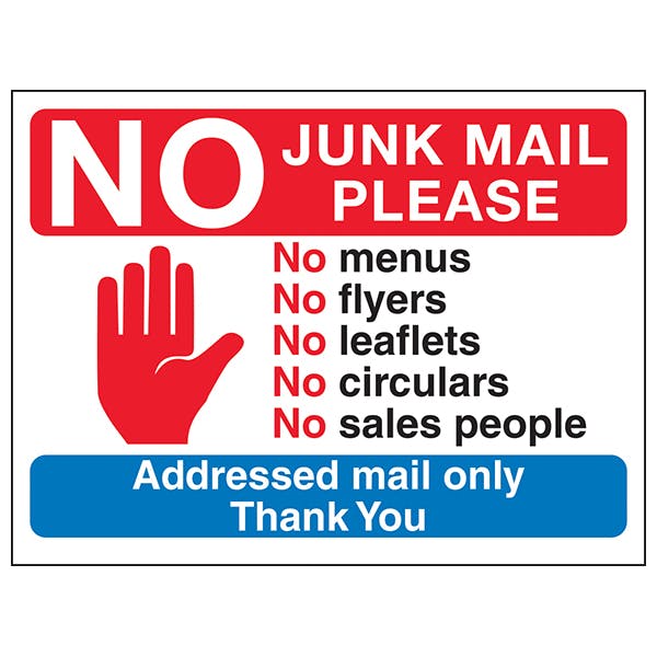 Stop Hand No Junk Mail Please, Addressed Mail Junk Mail/Cold Caller
