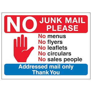 Stop Hand Symbol: No Junk Mail Please, No Menus...