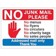 Stop Hand Symbol: No Junk Mail Please, No Menus, No...