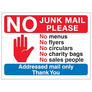 Stop Hand Symbol: No Junk Mail Please, No Menus, No...