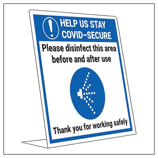 COVIDSecure Desk Sign Disinfect Area COVIDSecure Signs Infection Control Essentials