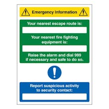 Emergency Information - Nearest Escape Route / Fire Fighting Equipment Is