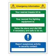 Emergency Information - Nearest Trauma Kit / Fire Equipment Is