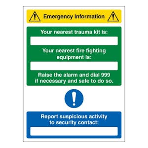 Emergency Information - Nearest Trauma Kit / Fire Equipment Is