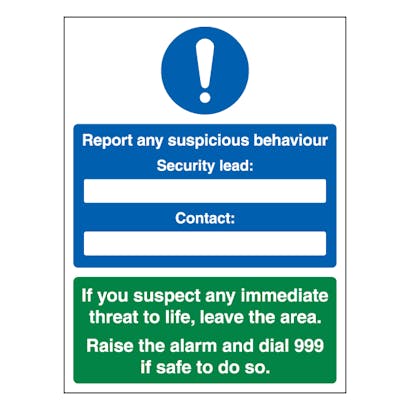 Report Any Suspicious Behaviour | SafetySigns4Less