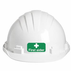 First Aider Hard Hat Stickers - Rectangular - Sheet of 24