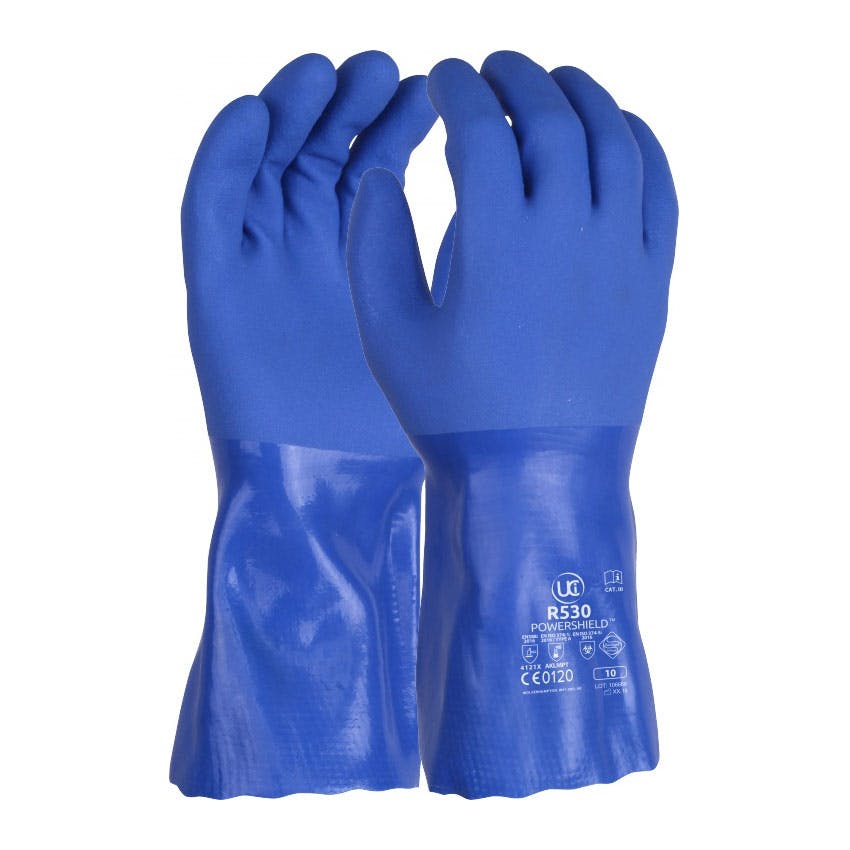 UCI R530 30cm Triple Dipped Blue PVC Gauntlet Work Gloves Reusable