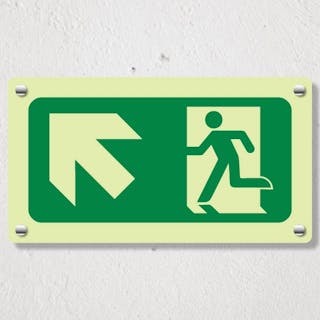 Photoluminescent Fire Exit Man Running Up Left - Acrylic Sign