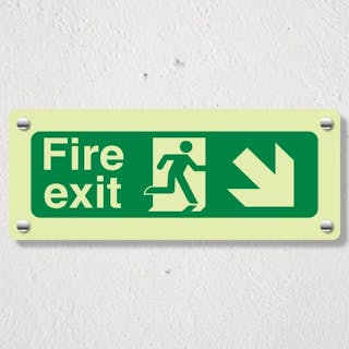 Photoluminescent Fire Exit Arrow Down Right - Acrylic Sign