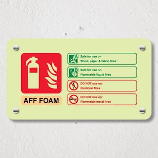 Photoluminescent AFF Foam Fire Extinguisher - Landscape - Acrylic Sign