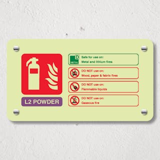 Photoluminescent L2 Powder Fire Extinguisher - Landscape - Acrylic Sign