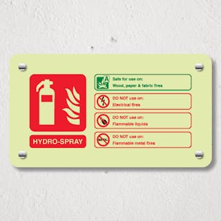 Photoluminescent Hydro Spray Fire Extinguisher - Landscape - Acrylic Sign