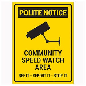 Polite Notice / Community Speed Watch Area / See It-Report It-Stop It