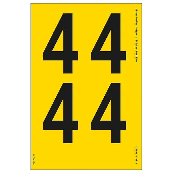 Yellow Self Adhesive 4 Labels Warehouse Numbers & Letters