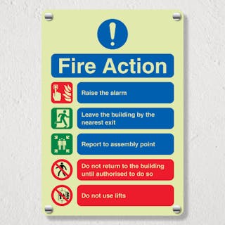 Photoluminescent Fire Action - Do Not Use Lifts - Acrylic Sign