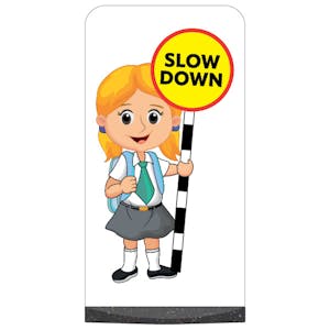 School Kid Flat Panel Pavement Sign - Jess - Slow Down