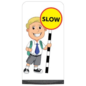School Kid Flat Panel Pavement Sign - Finn - Slow