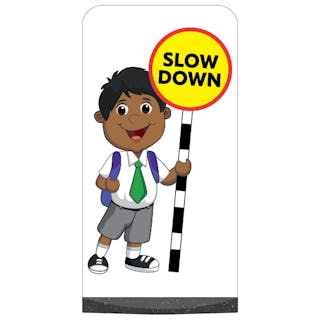 School Kid Flat Panel Pavement Sign - Kamal - Slow Down
