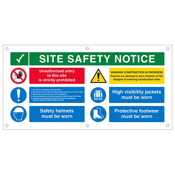 Multi Hazard Site Safety Notice 6 Points Banner | Safety Signs 4 Less