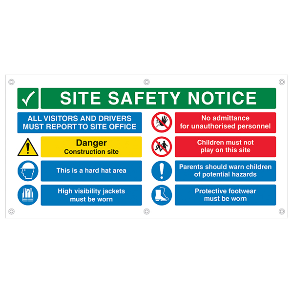 Multi Hazard Site Safety All Visitors To Site Office Banner | Safety ...