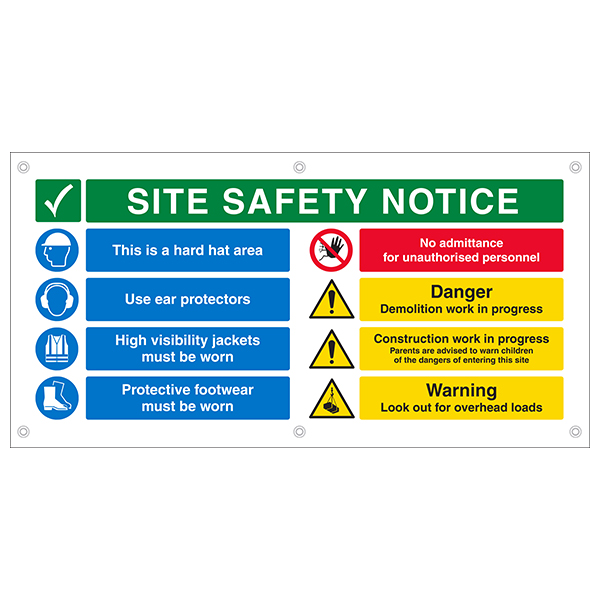 Multi Hazard Site Safety Notice 8 Points 2 Column Banner | Safety Signs ...