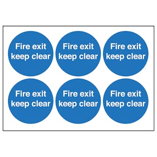 Fire Exit Keep Clear Vinyl Labels On A Sheet
