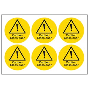 Caution Glass Door Vinyl Labels On A Sheet