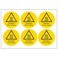 Caution Hot Surface Vinyl Labels On A Sheet