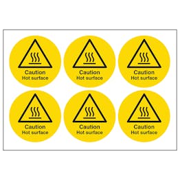 Caution Hot Surface Vinyl Labels On A Sheet