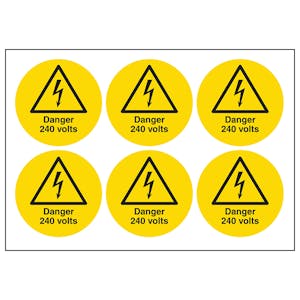 Danger 240 Volts Vinyl Labels On A Sheet